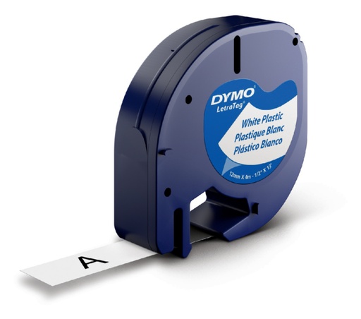 [931170] Labeltape Dymo LetraTag plastic 12mm zwart op wit