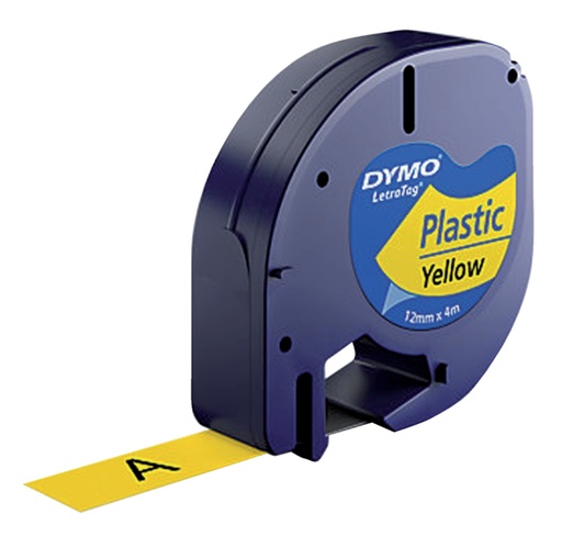 [931175] Labeltape Dymo LetraTag plastic 12mm zwart op geel