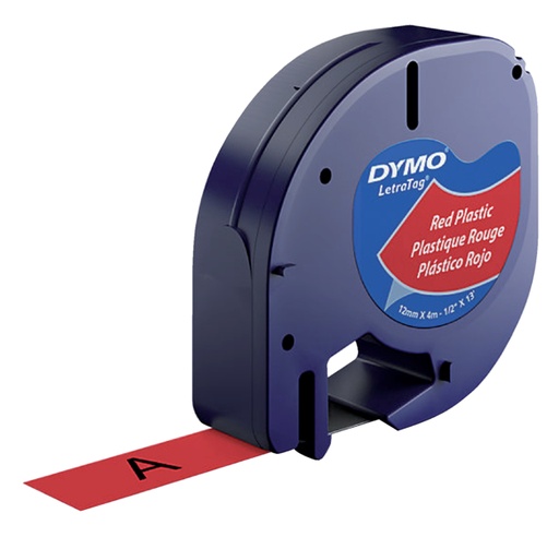 [931172] Labeltape Dymo LetraTag plastic 12mm zwart op rood