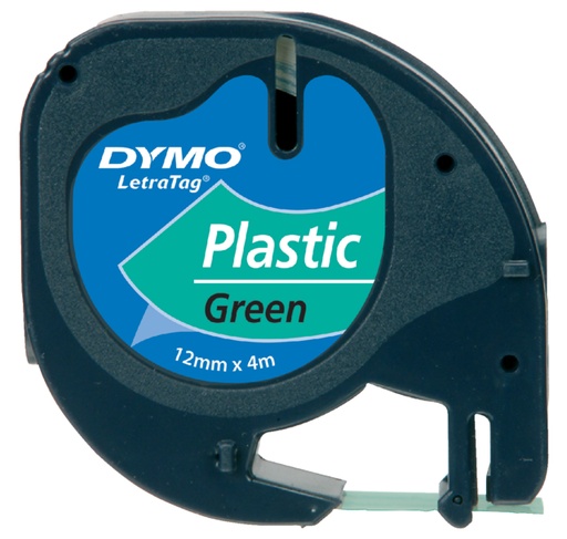 [931174] Labeltape Dymo LetraTag plastic 12mm zwart op groen