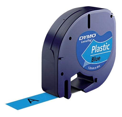 [931173] Labeltape Dymo LetraTag plastic 12mm zwart op blauw