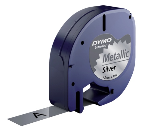 [931160] Labeltape Dymo LetraTag metallic 12mm zwart op zilver