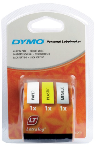 [931189] Labeltape Dymo LetraTag 12mm assorti 3 stuks