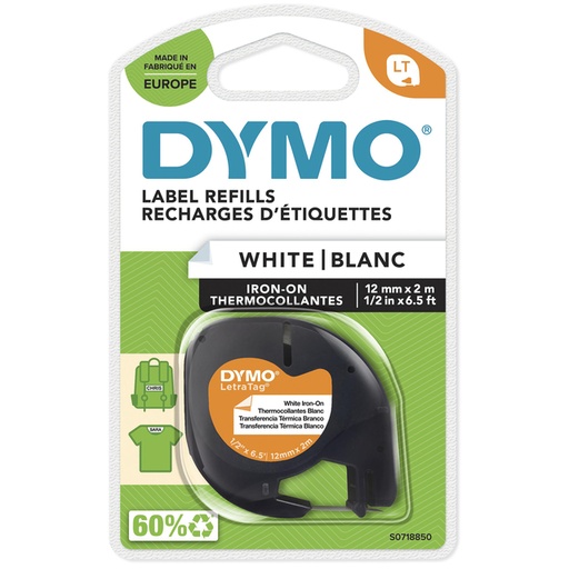 [931192] Labeltape Dymo LetraTag strijkbaar 12mm zwart op wit