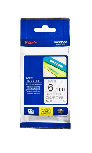 [930959] Labeltape Brother P-touch TZe-111 standaard 6mm zwart op transparant
