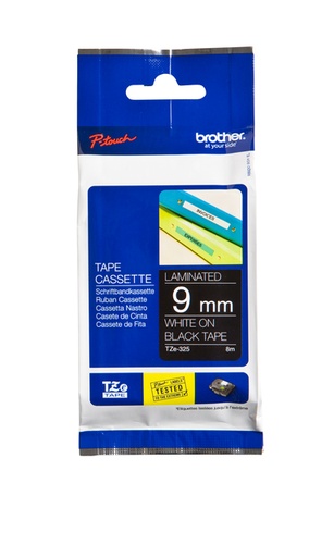 [930974] Ruban de lettrage Brother P-Touch TZe-325 standard 9mm blanc sur noir