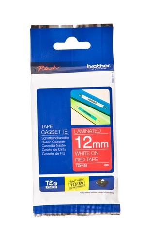 [930978] Ruban de lettrage Brother P-Touch TZe-435 standard 12mm blanc sur rouge