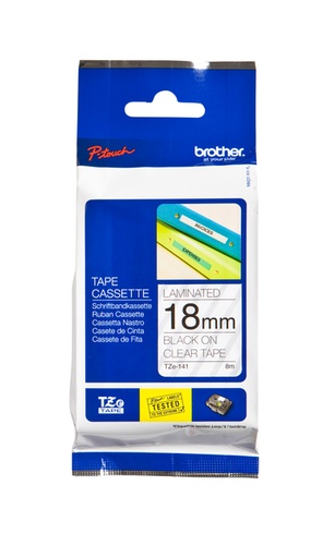 [930991] Labeltape Brother P-touch TZe-141 standaard 18mm zwart op transparant