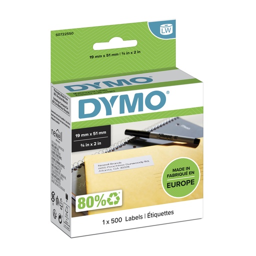 [817595] Etiquette Dymo LabelWriter multifonctionnelle amovible 19x51mm rouleau 500 pcs blanc