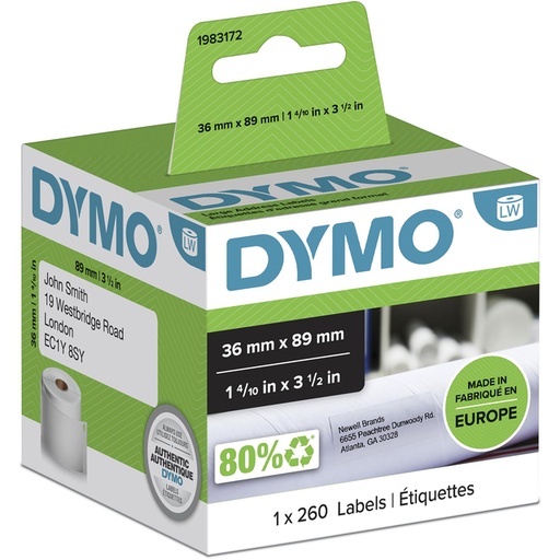 [817575] Etiquette adresse Dymo LabelWriter 36x89mm rouleau à 260 pièces blanc