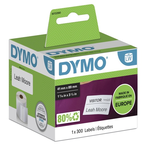 [817596] Etiket Dymo LabelWriter naamkaart 41x89mm 1 rol á 300 stuks wit