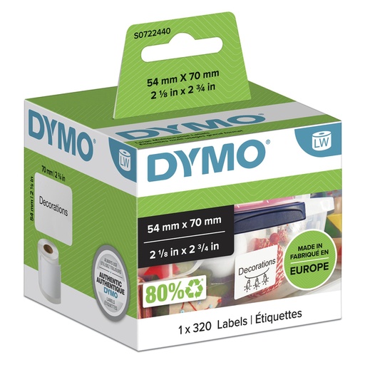 [817212] Etiket Dymo LabelWriter multifunctioneel 54x70mm 1 rol á 320 stuks wit
