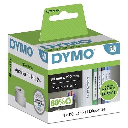 [817228] Etiket Dymo LabelWriter multifunctioneel 38x190mm 1 rol á 110 stuks wit