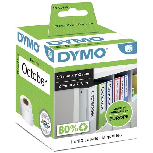 [817229] Etiket Dymo LabelWriter naamkaart ordner 59x190mm 1 rol á 110 stuks wit