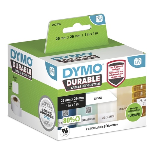[817577] Etiquette Dymo LabelWriter Industriel 25x25mm 2 rouleaux x 850 pcs blanc