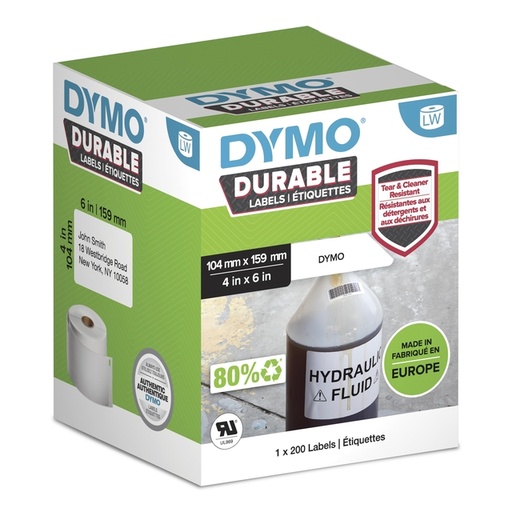 [817580] Etiket Dymo LabelWriter industrieel 104x159mm 1 rol á 200 stuks wit