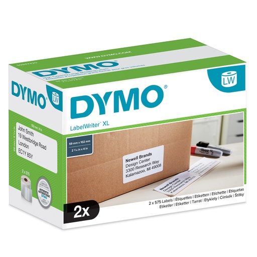 [817415] Etiket Dymo LabelWriter 5XL verzendlabel 59x102mm 2 rollen á 575 stuks wit