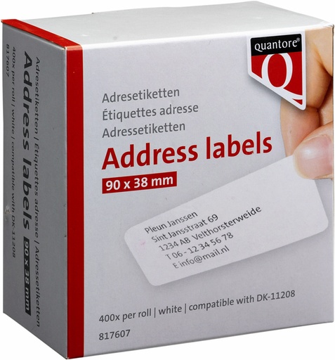[817607] Etiquette Quantore DK-11208 38x90mm adresse blanc 400 pièces