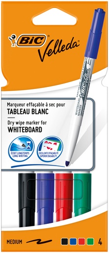 [920274] Marqueur tableau blanc BIC Velleda 1744 ogive Medium assorti étui carton 4 pièces