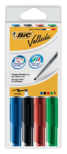 [920274] Viltstift Bic Velleda 1744 whiteboard rond medium assorti kartonnen etui à 4 stuks