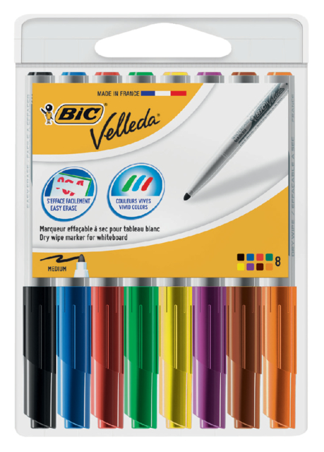 Viltstift Bic Velleda 1748 whiteboard rond medium assorti blister à 8 stuks