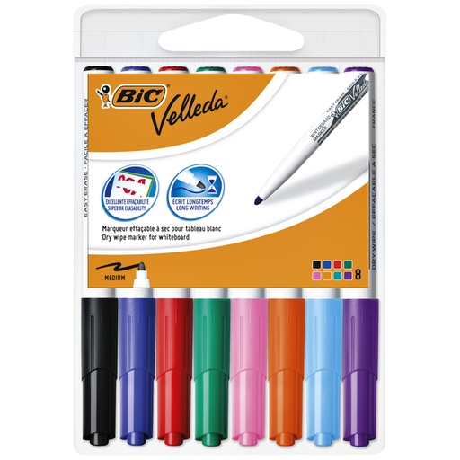 [920278] Marquer tableau blanc BIC Velleda 1748 ogive Medium assorti blister 8 pièces