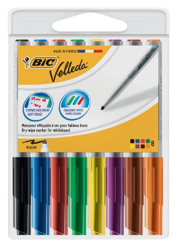[920278] Viltstift Bic Velleda 1748 whiteboard rond medium assorti blister à 8 stuks