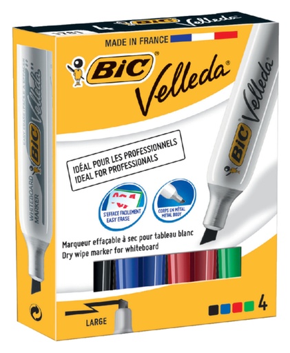 [920259] Viltstift Bic Velleda 1781 whiteboard schuin large assorti set à 4 stuks