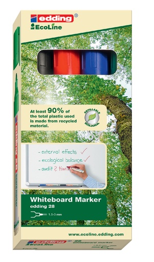 [630379] Marqueur tableau blanc edding 28 EcoLine ogive 1.5-3mm assorti 4 pièces