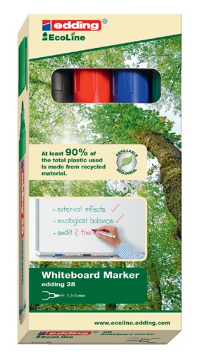 [630379] Viltstift edding 28 whiteboard Ecoline rond 1.5-3mm assorti set à 4 stuks