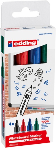 [630479] Whiteboardmarker edding 250 rond 1.5-3mm assorti 4 stuks
