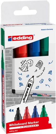 [631179] Marqueur tableau blanc edding 363 biseau 1-5mm assorti set 4 pièces