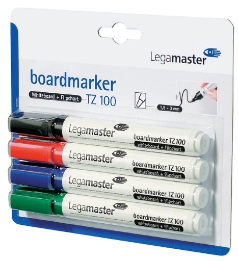 [920375] Marqueur tableau blanc Legamaster TZ100 ogive 1,5-3mm assorti blister 4 pièces