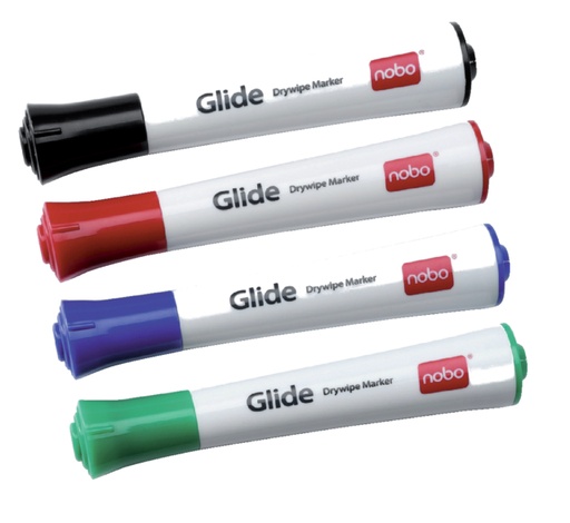 [635021] Marqueur tableau blanc Nobo Glide ogive 3mm assorti 4 pièces