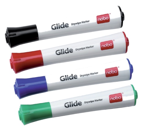 [635023] Marqueur tableau blanc Nobo Glide ogive 1mm assorti 4 pièces