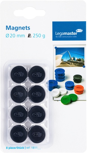 [921941] Aimant Legamaster 20mm 250g noir 8 pièces