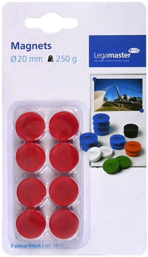 [921942] Aimant Legamaster 20mm 250g rouge 8 pièces