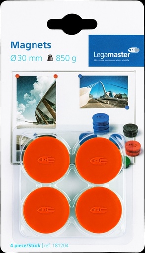 [921952] Aimant Legamaster 30mm 850g rouge 4 pièces