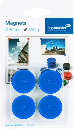 [921953] Aimant Legamaster 30mm 850g bleu 4 pièces
