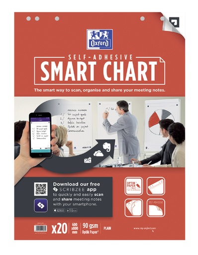 [920428] Papier chevalet Oxford Smart 60x80cm adhésif uni 90g 20 feuilles