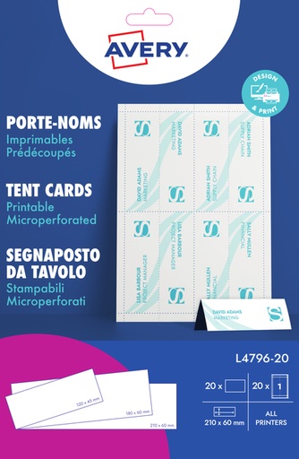 [811196] Tafelnaambord Avery L4796-20 210x60mm wit 20 stuks