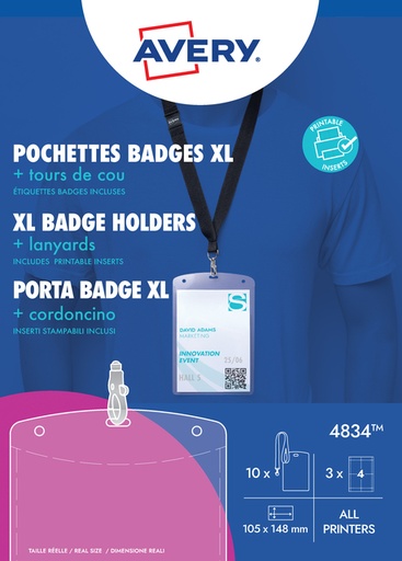 [811131] Badge Avery 4834 A6 porte-badge+bristols 10 pièces