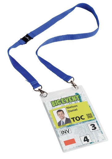 [921301] Badge Durable pour événements A6 avec cordon bleu 10 pièces
