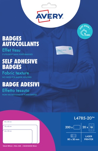 [811129] Naambadge etiket Avery L4785-20 80x50mm 200 stuks