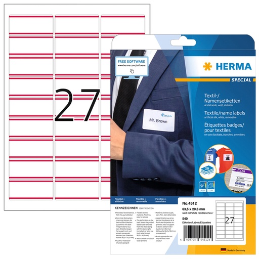 [817018] Etiquette badge HERMA 4512 63,5x29,6mm blanc/rouge 540 pièces