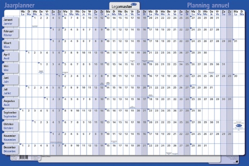 [900975] Jaarplanner 2025 Legamaster 90x60cm horizontaal gelamineerd en oprolbaar Engelstalig