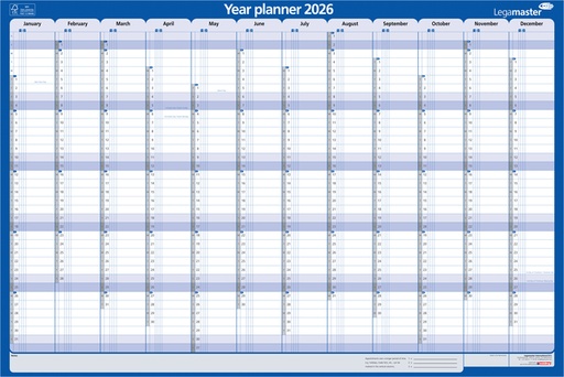 [900985] Planning annuel 2026 Legamaster 1 personne 90x60cm horizontal lamimé (EN)
