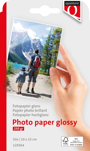 [129364] Papier photo Quantore 10x15cm brillant 250g 50 feuilles