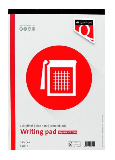 [091226] Bloc-notes Quantore A4 carreaux 5mm 100 feuilles 60g