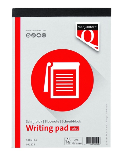 [091228] Schrijfblok Quantore A5 lijn 100vel 60gr